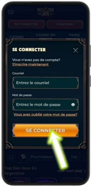 Appuyer sur le bouton orange Log In