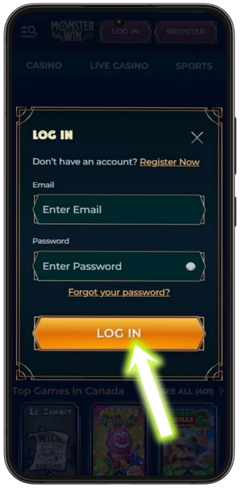 Press the orange "Log In" button