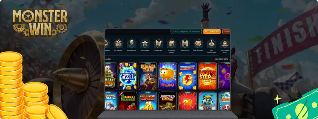 Monsterwin lobby complet des jeux slots et casino en direct